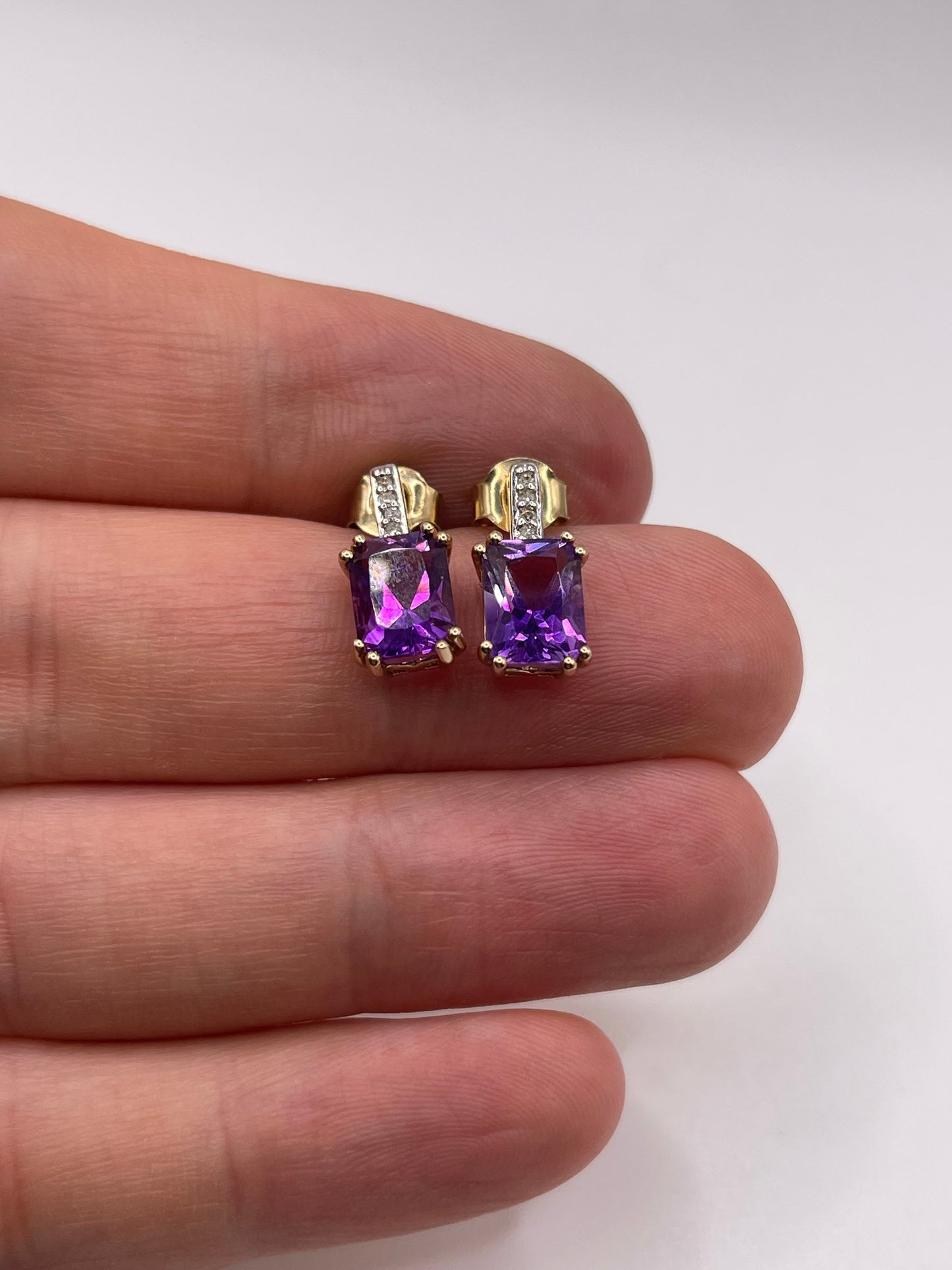 9ct gold amethyst and diamond earrings