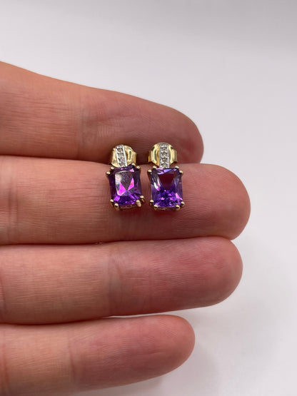 9ct gold amethyst and diamond earrings