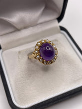 Load image into Gallery viewer, 9ct gold cabochon amethyst and pearl ring
