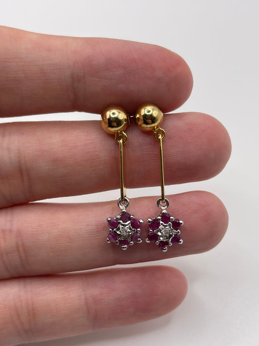 14ct gold ruby and diamond earrings
