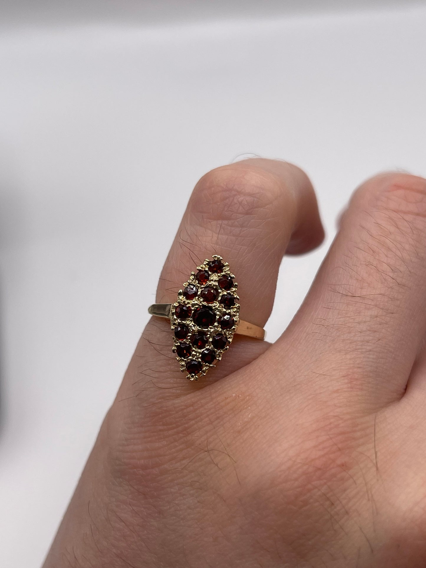 9ct gold garnet navette ring