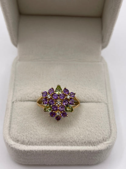 9ct gold amethyst and peridot cluster ring