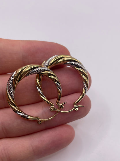 9ct gold two-tone creole earrings