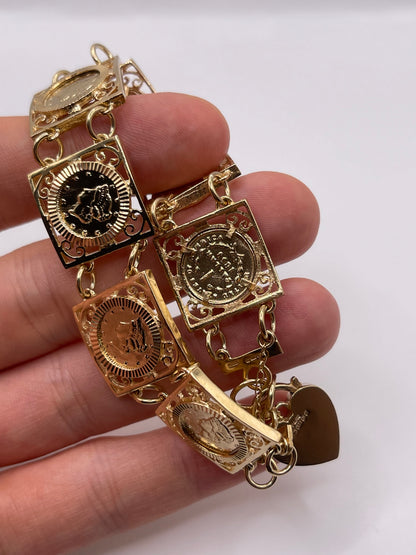 Heavy 9ct gold coin padlock bracelet