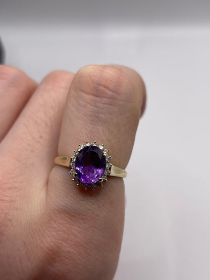 9ct gold amethyst and diamond ring