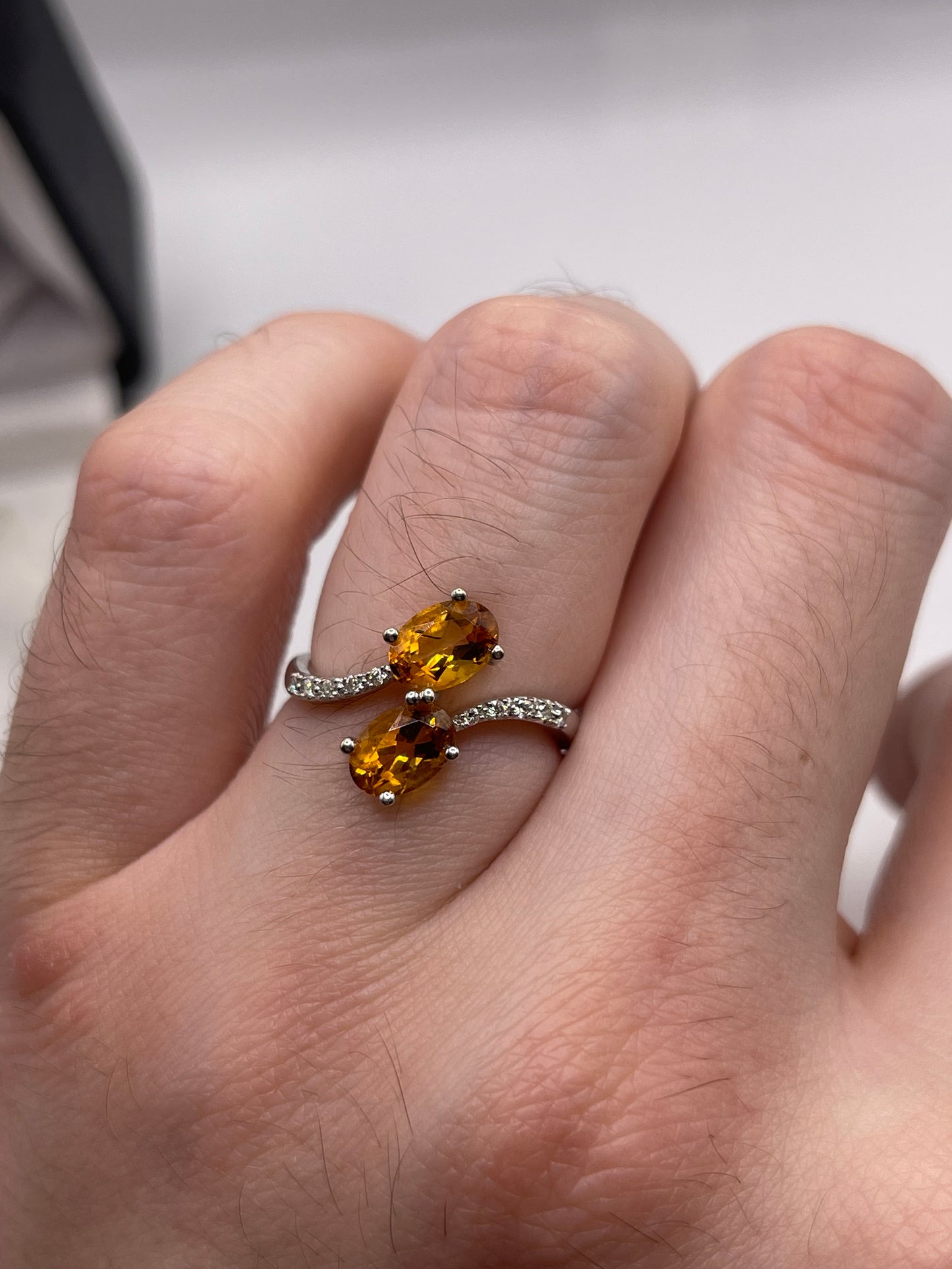 18ct white gold citrine and diamond ring