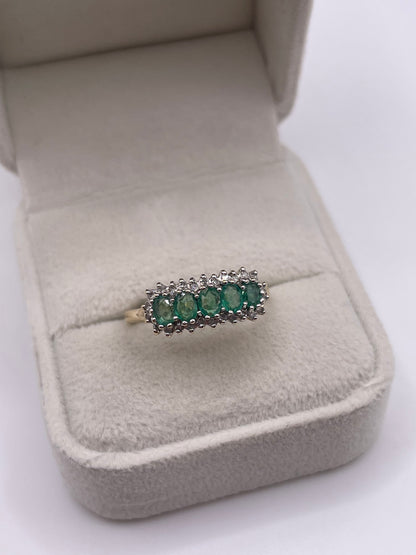 9ct gold emerald and diamond ring
