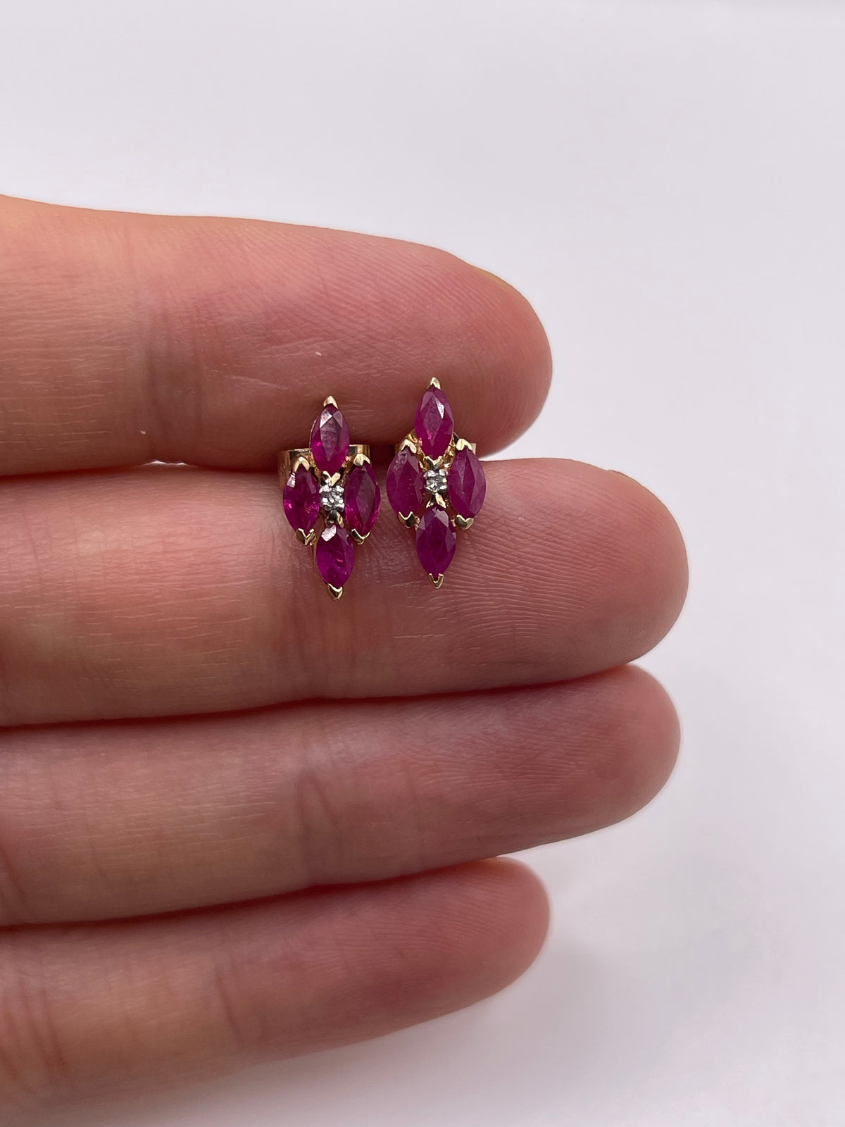 9ct gold ruby and dhamobd earrings