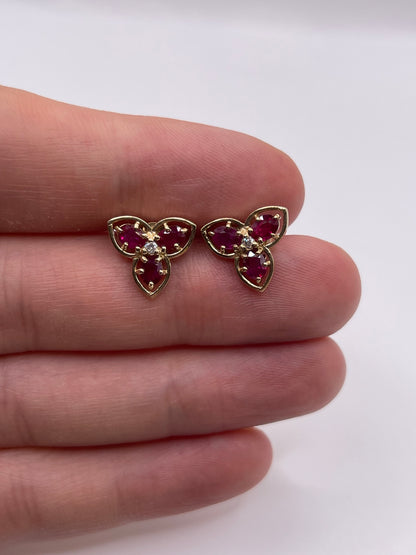 9ct gold ruby and diamond earrings