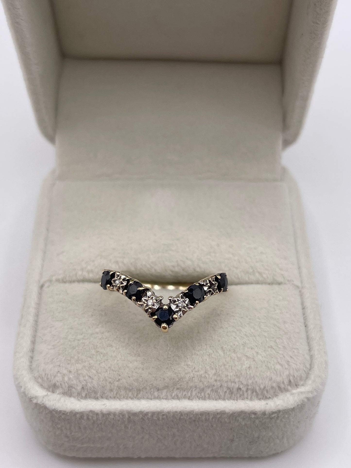 9ct gold sapphire and diamond wishbone ring
