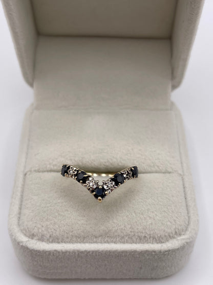 9ct gold sapphire and diamond wishbone ring