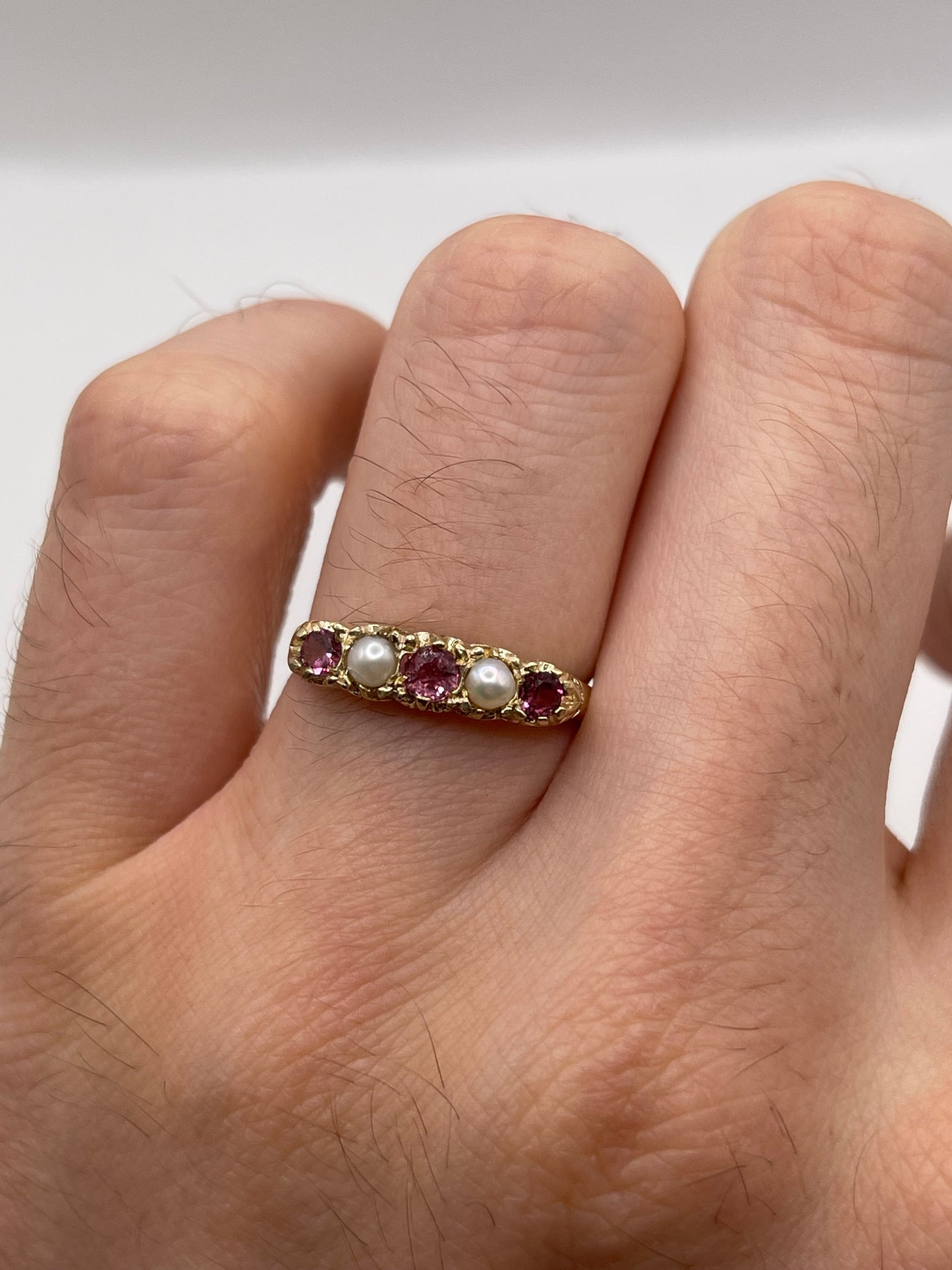 9ct gold ruby and pearl ring