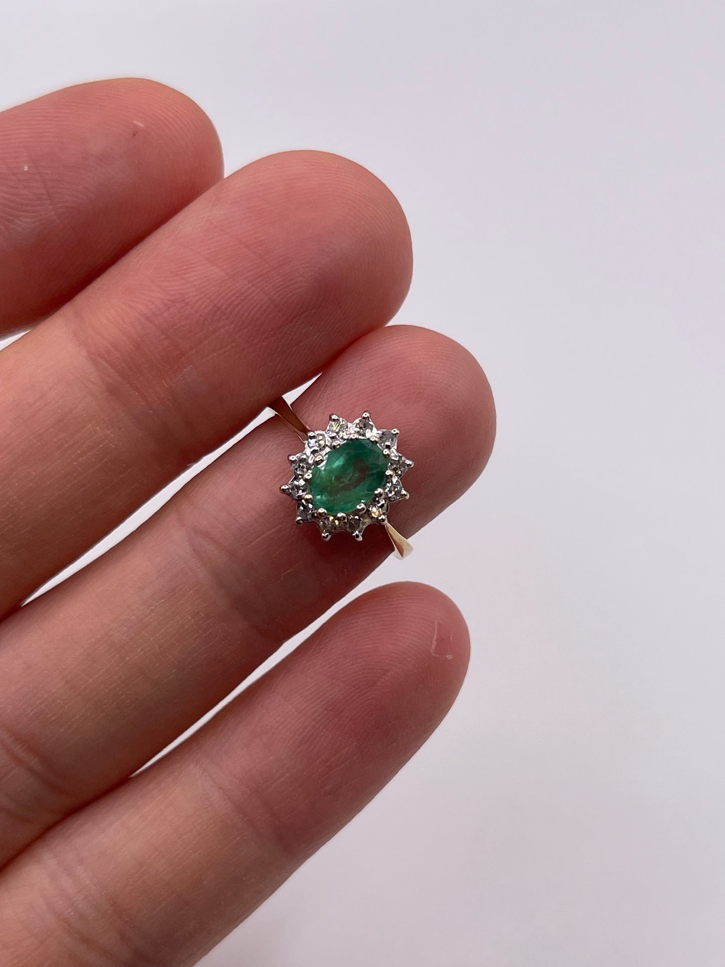 9ct gold emerald and diamond ring