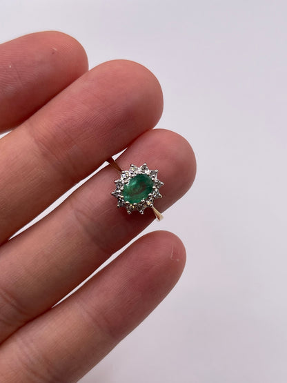 9ct gold emerald and diamond ring