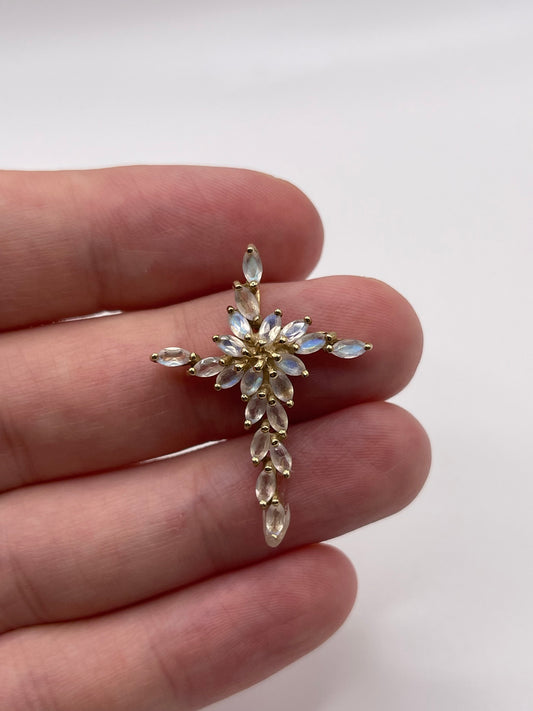 9ct gold rainbow moonstone cross pendant