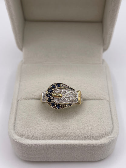9ct gold sapphire and diamond buckle ring