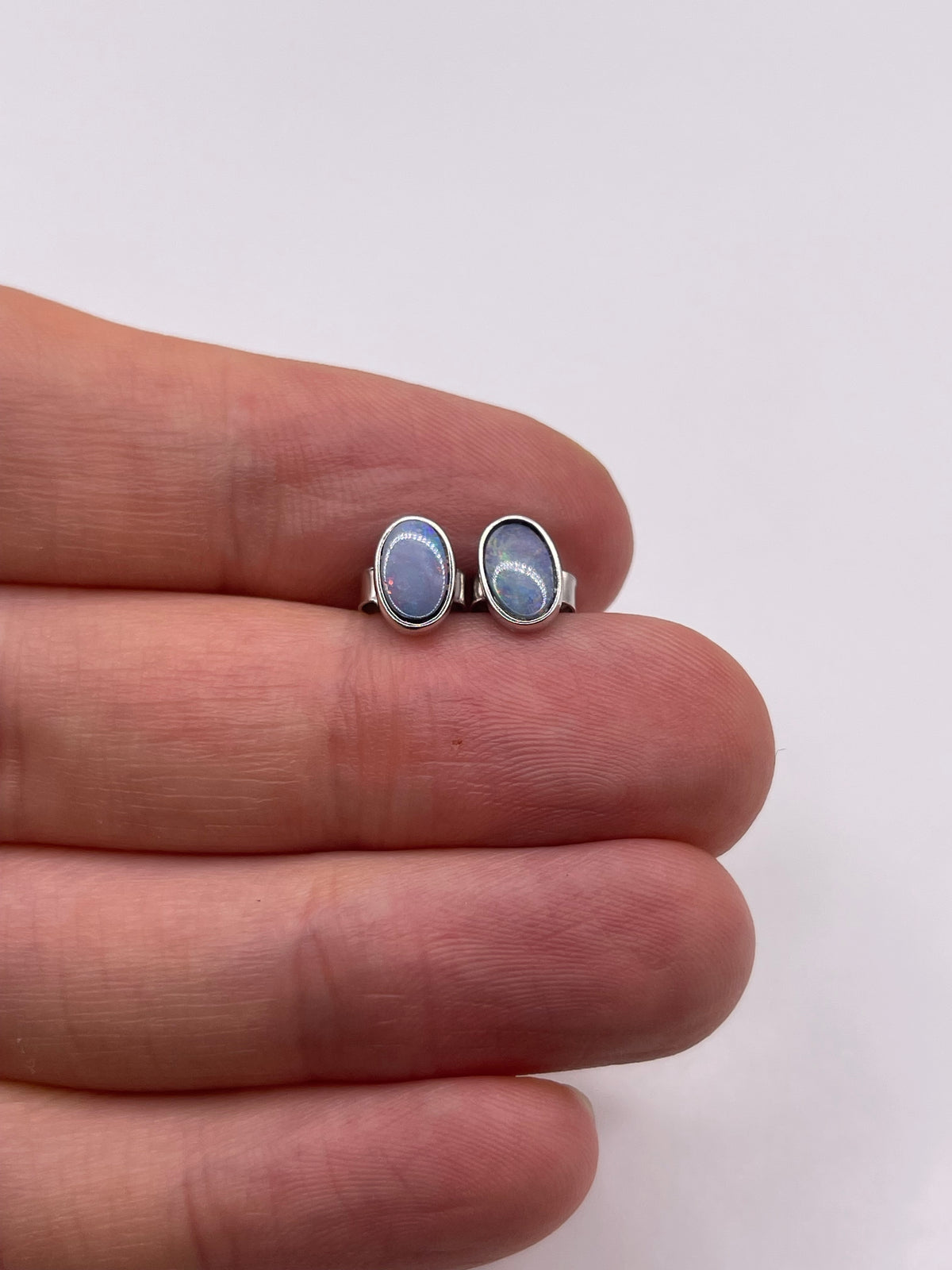 18ct white gold opal doublet earrings