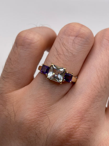 9ct gold aquamarine and amethyst ring