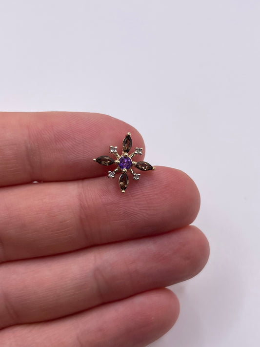 9ct gold amethyst, Smokey quartz and diamond pendant