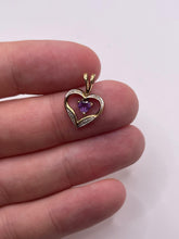 Load image into Gallery viewer, 9ct gold amethyst and diamond heart pendant
