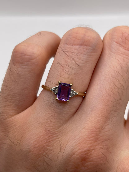9ct gold amethyst and diamond ring
