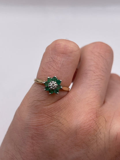 9ct gold emerald and diamond ring