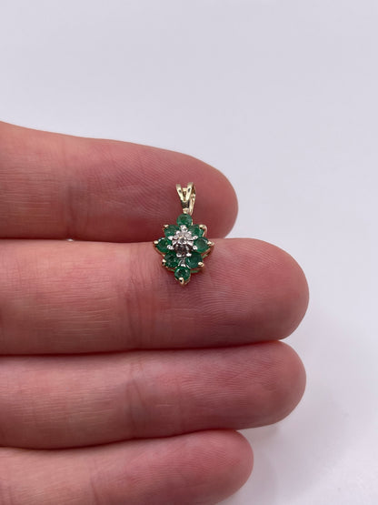 9ct gold emerald and diamond pendant