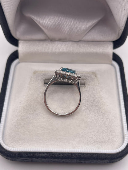 9ct white gold blue and white zircon ring