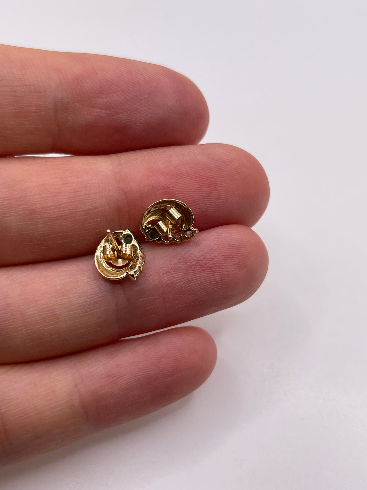 9ct gold emerald and cz earrings