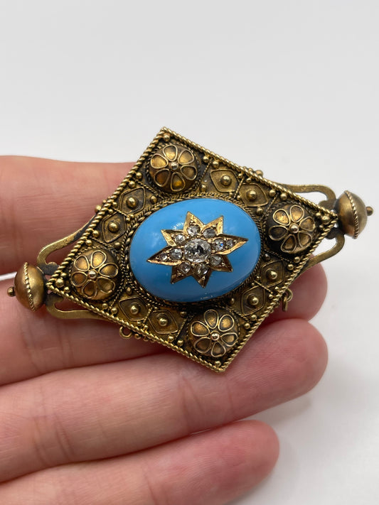 Antique 15ct gold enamel and diamond brooch