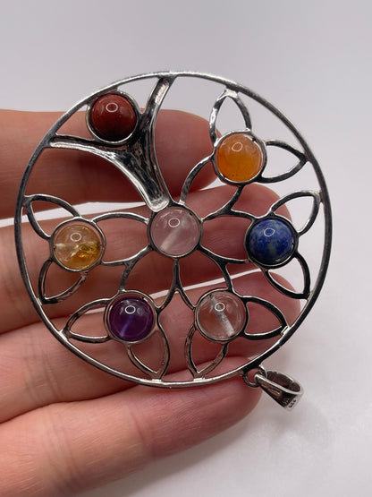 Silver gemstone tree pendant