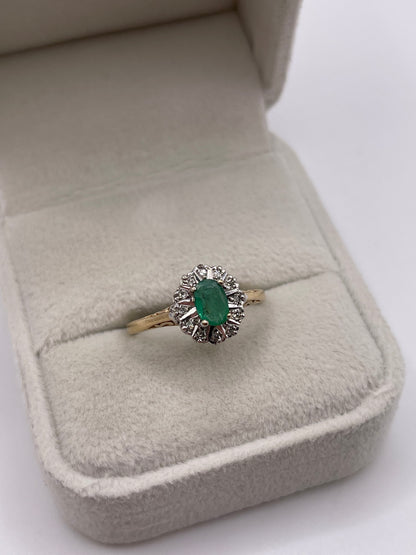 9ct gold emerald and diamond ring