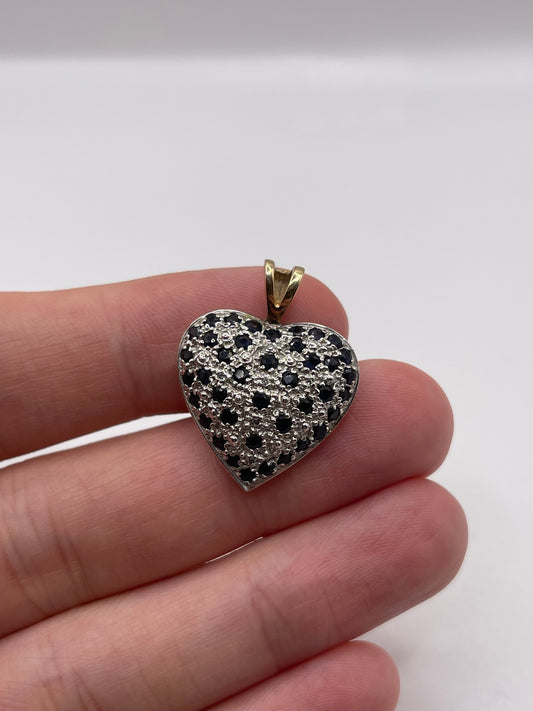 9ct gold sapphire and diamond heart pendant