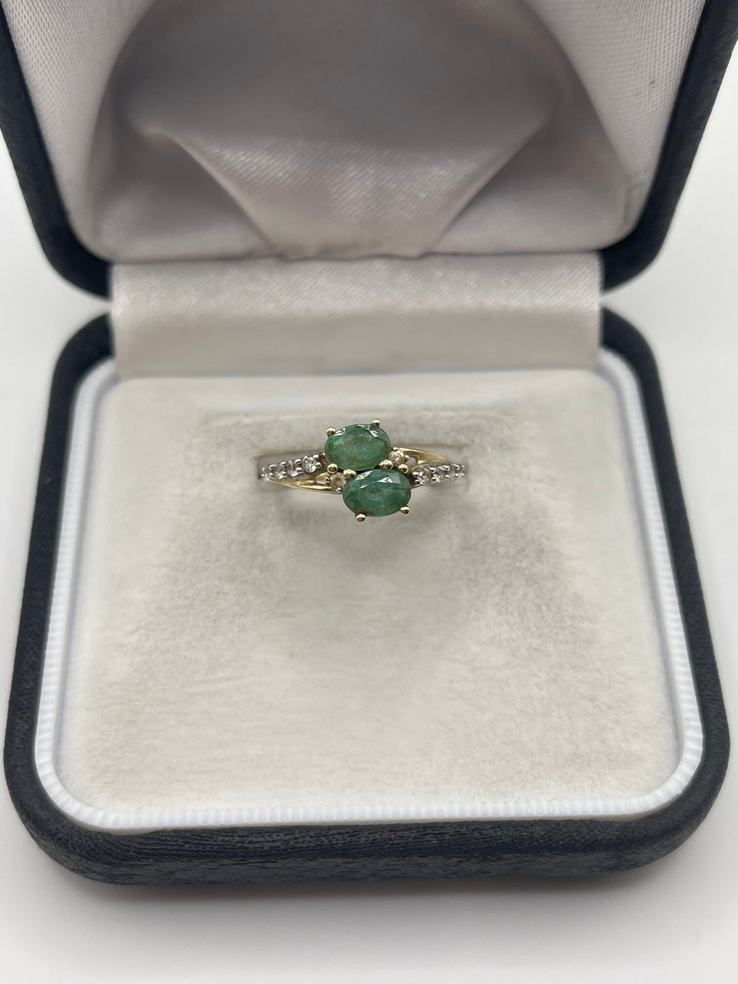 9ct gold emerald and zircon ring