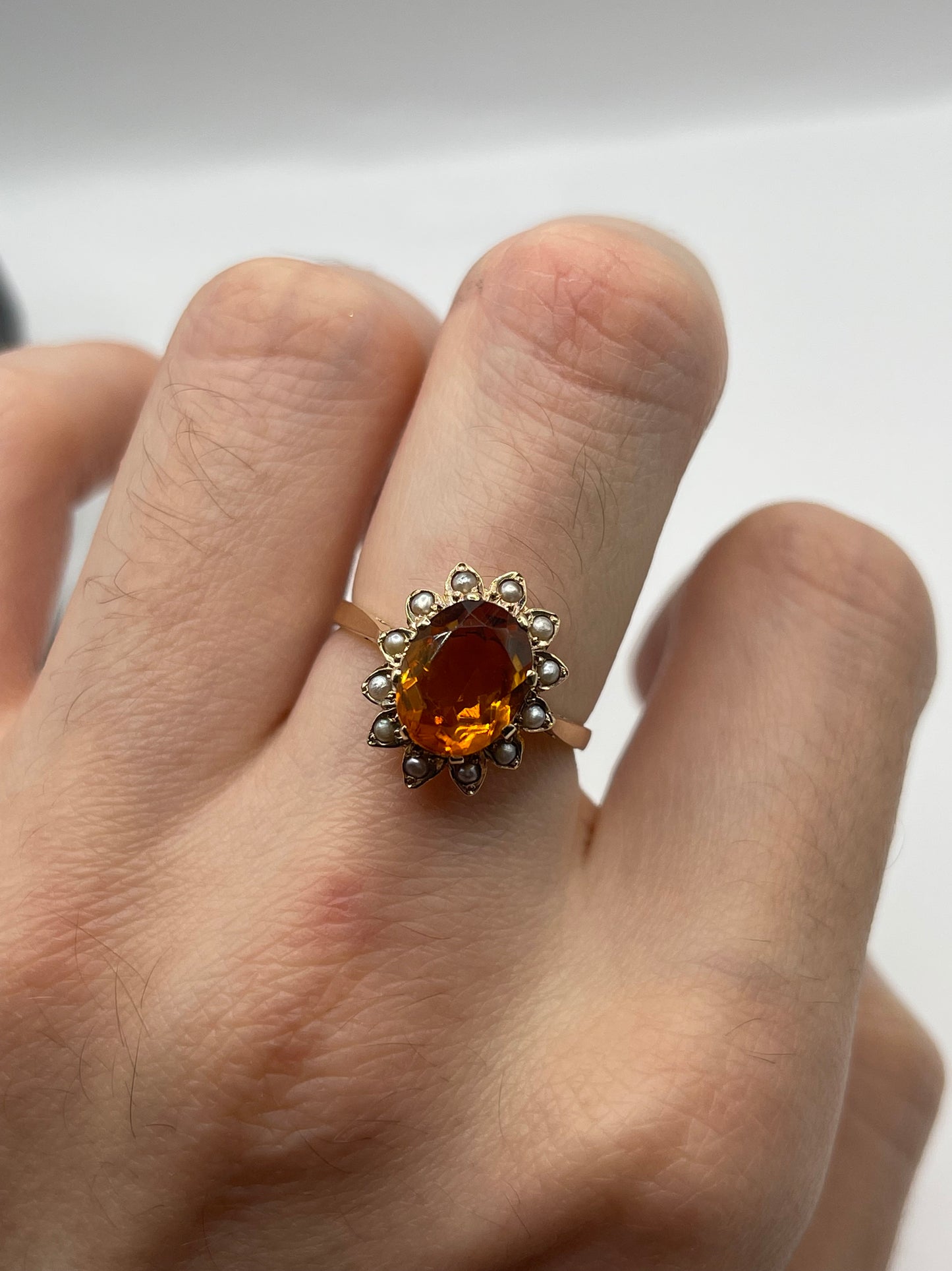 9ct gold citrine and pearl ring