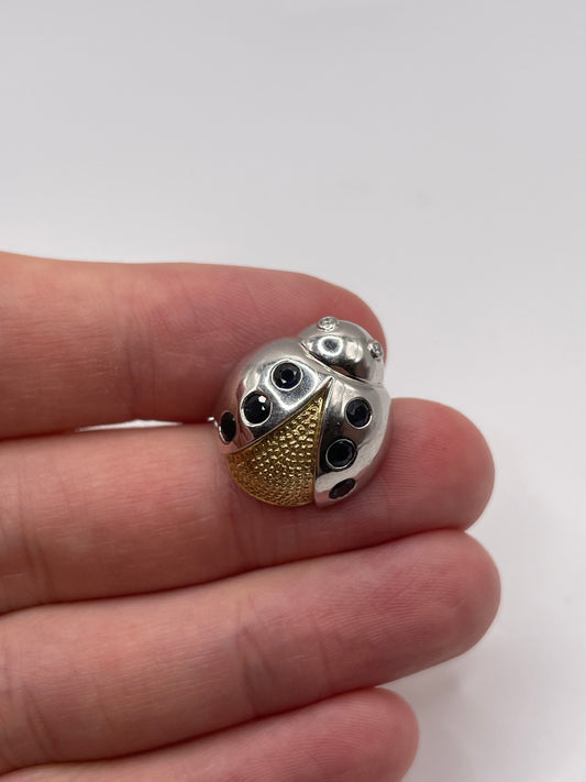 14ct two tone gold sapphire and diamond ladybug brooch / pendant