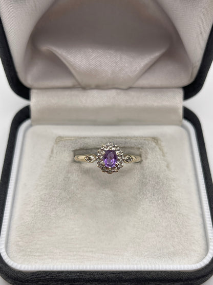 9ct gold amethyst and diamond ring