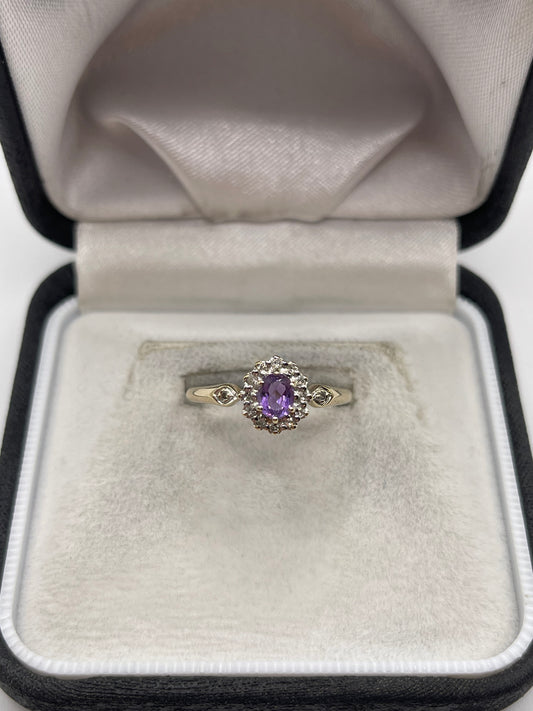 9ct gold amethyst and diamond ring