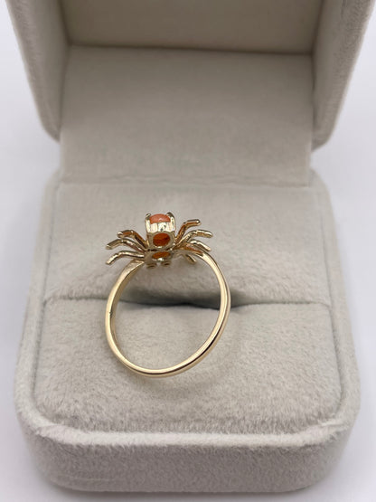 9ct gold coral and diamond spider ring
