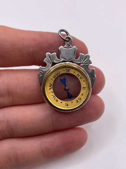 Silver compass fob pendant