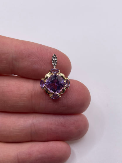 9ct gold amethyst and diamond pendant