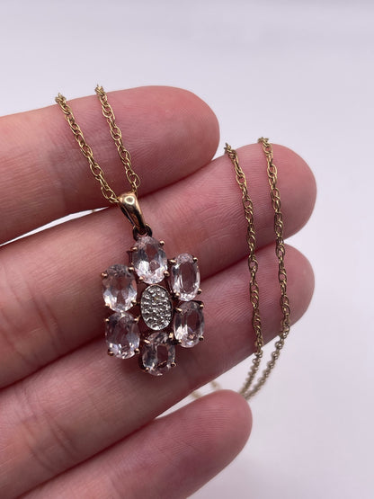 9ct gold morganite and diamond necklace