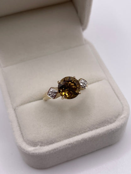 9ct gold Smokey quartz and diamond ring