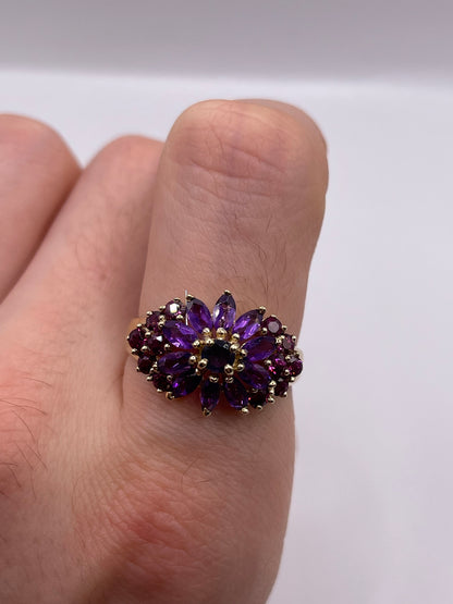 9ct gold iolite, amethyst and garnet ring