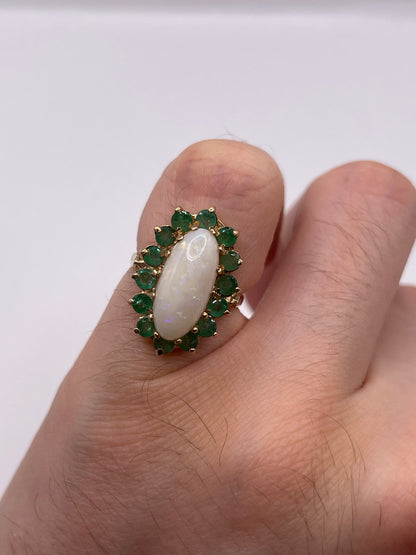 9ct gold opal and emerald ring