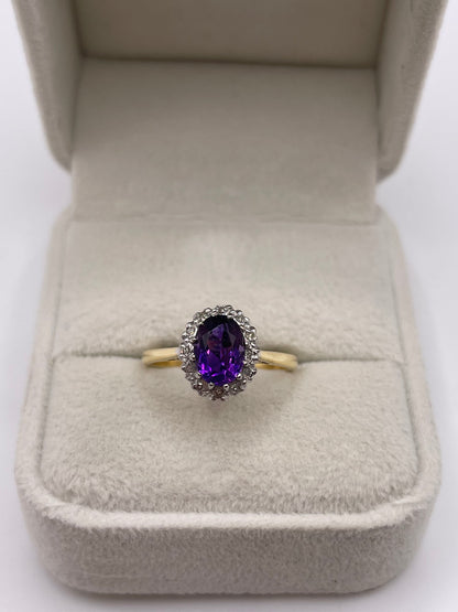 18ct gold amethyst and diamond ring