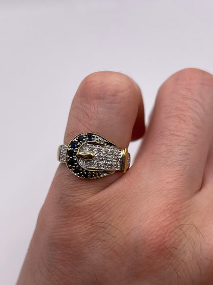 9ct gold sapphire and diamond buckle ring