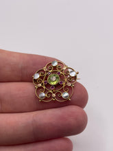 Load image into Gallery viewer, Antique 9ct gold peridot, ruby and pearl brooch by Murrle Bennet
