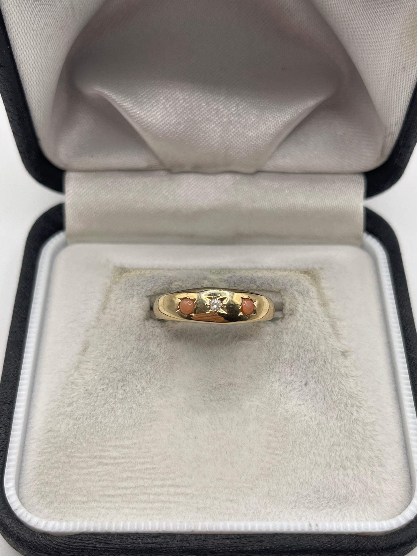 9ct gold coral and diamond gypsy ring