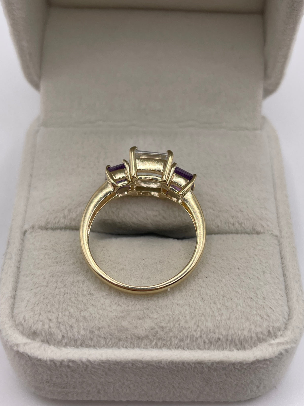 9ct gold aquamarine and amethyst ring